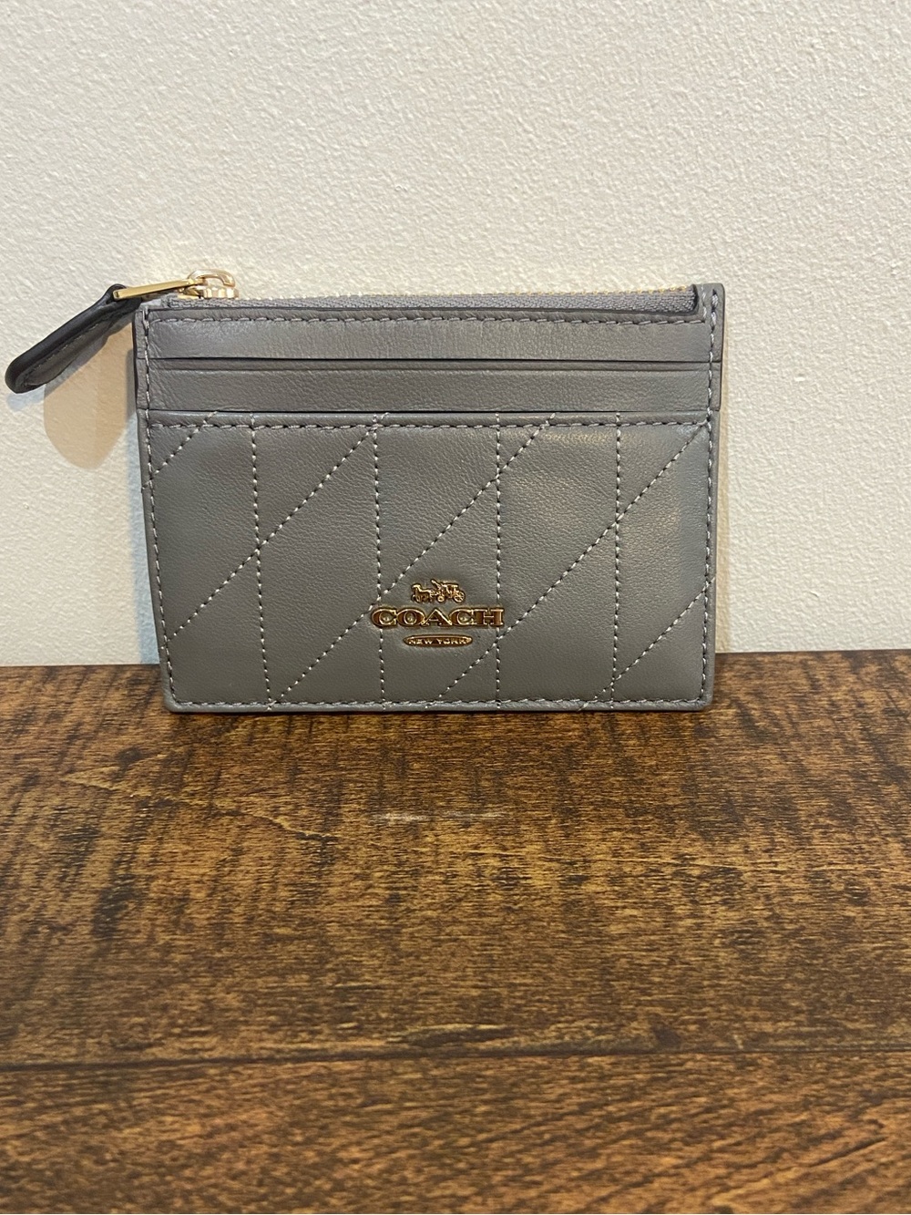 Coach Mini Skinny Id Case with Quilting in the color Slate